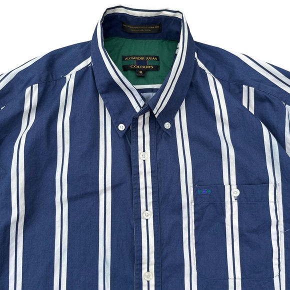 Vintage Alexander Julian Colours Navy Blue White Stripe Button Down Shirt XL - Picture 3 of 13